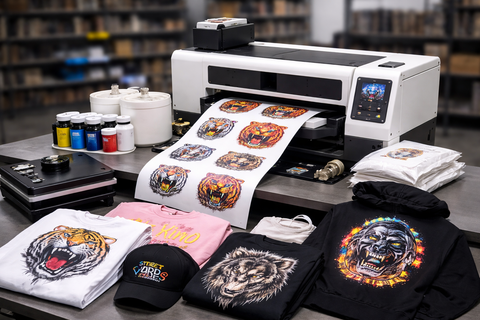 Imprimantă DTF textile — personalizare tricouri și hanorace