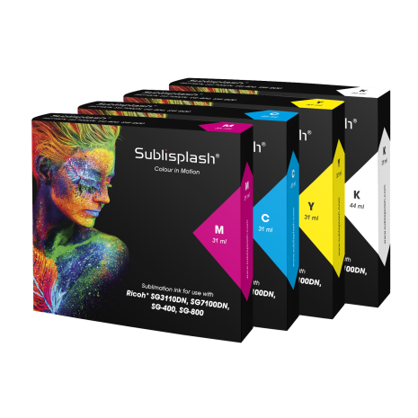 Cartuse CMYK Sublisplash cu cerneala de sublimare pe baza de gel pentru Ricoh SG3110DN