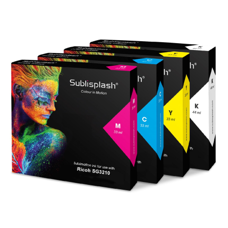 Cartuse CMYK Sublisplash cu cerneala de sublimare pe baza de gel pentru Ricoh SG3210DN